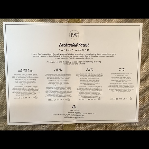 Russell Windsor London Perfumers Enchanted Forest Vanilla Almond Bathing Set - Picture 3 of 3